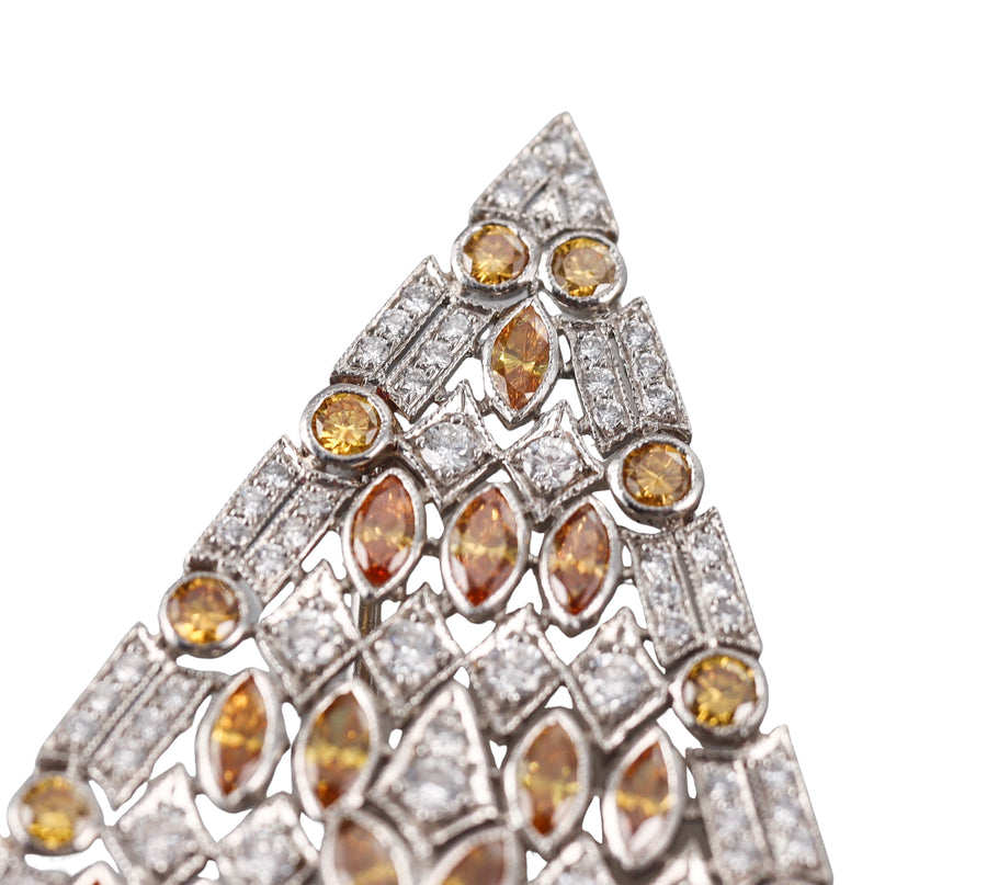 Art Deco Filigree Fancy Diamond Platinum Brooch Pin