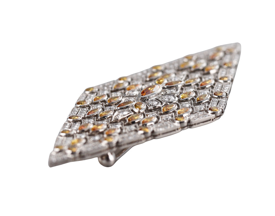 Art Deco Filigree Fancy Diamond Platinum Brooch Pin
