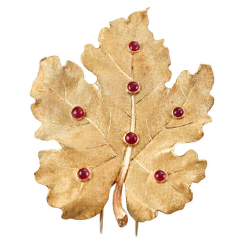 Mario Buccellati Ruby Gold Large Leaf Brooch