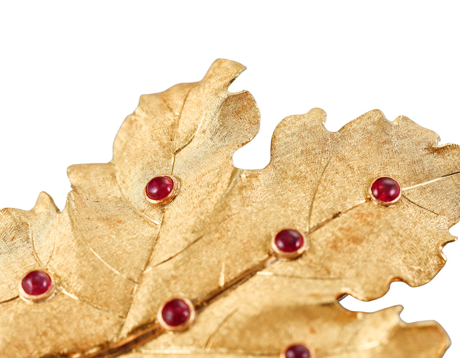 Mario Buccellati Ruby Gold Large Leaf Brooch