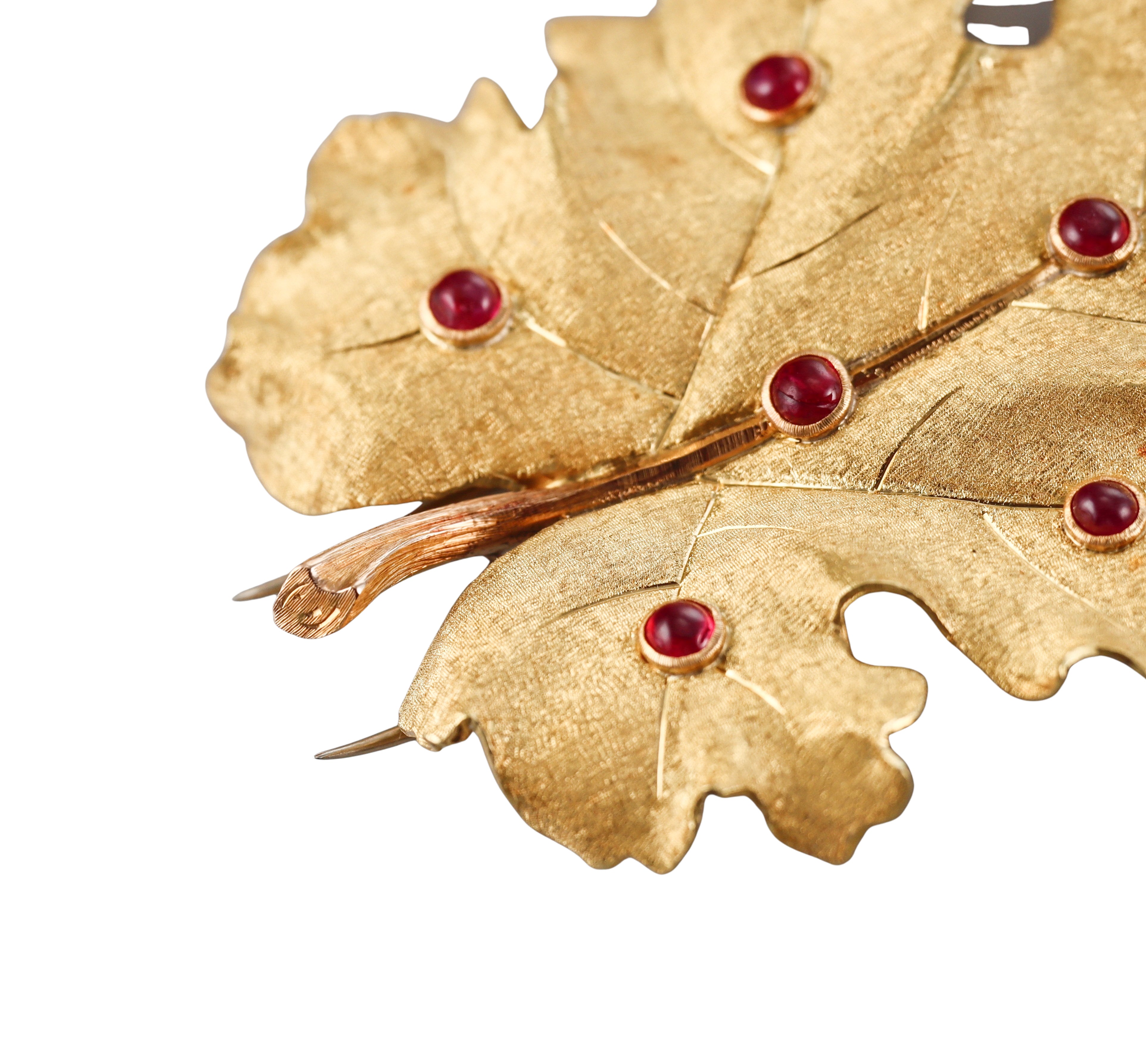 Mario Buccellati Ruby Gold Large Leaf Brooch