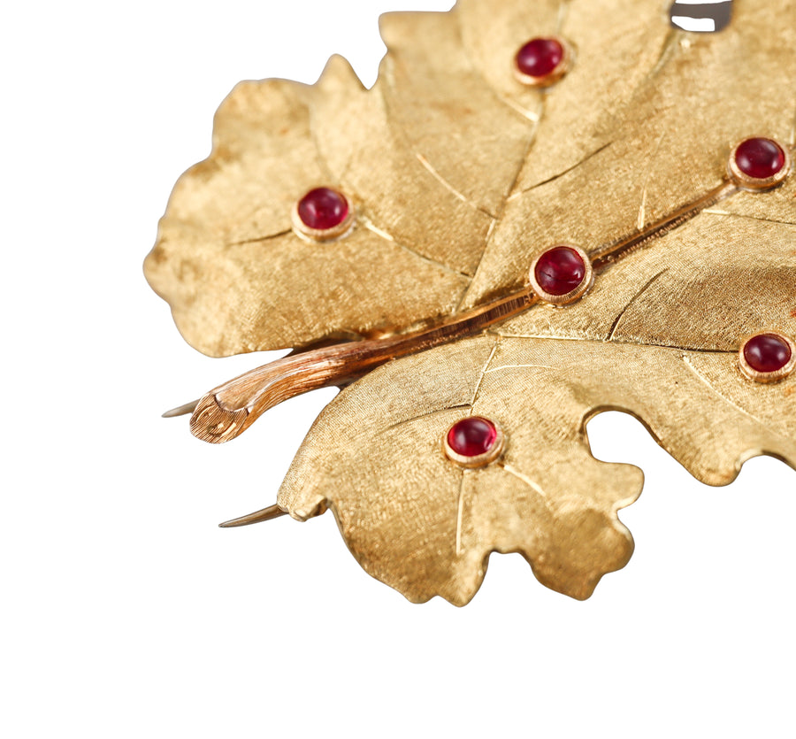 Mario Buccellati Ruby Gold Large Leaf Brooch
