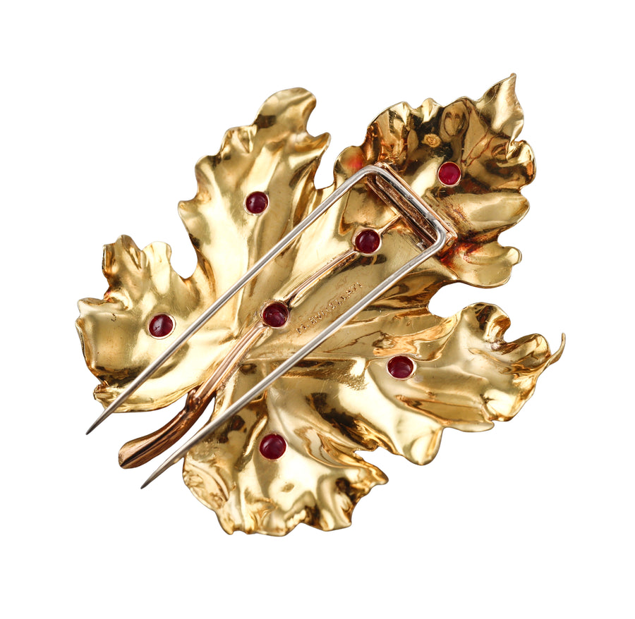 Mario Buccellati Ruby Gold Large Leaf Brooch