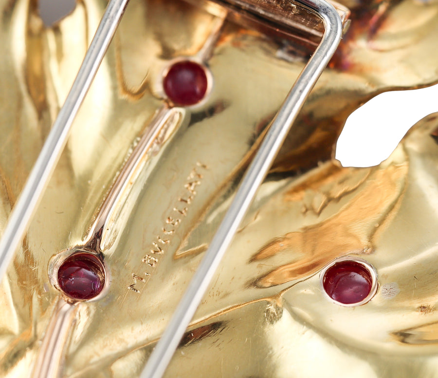 Mario Buccellati Ruby Gold Large Leaf Brooch
