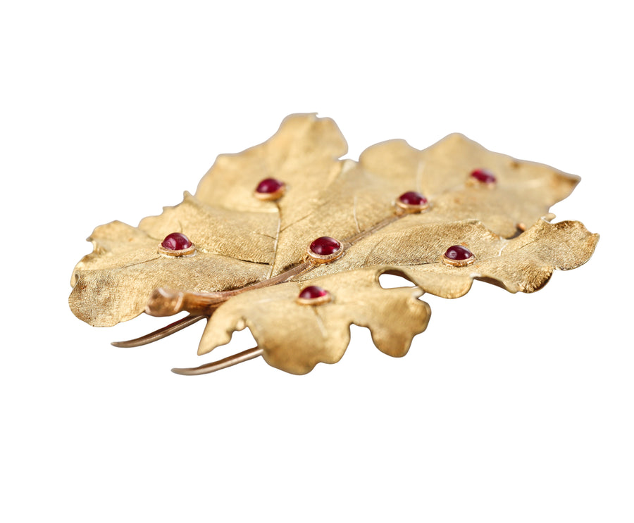 Mario Buccellati Ruby Gold Large Leaf Brooch