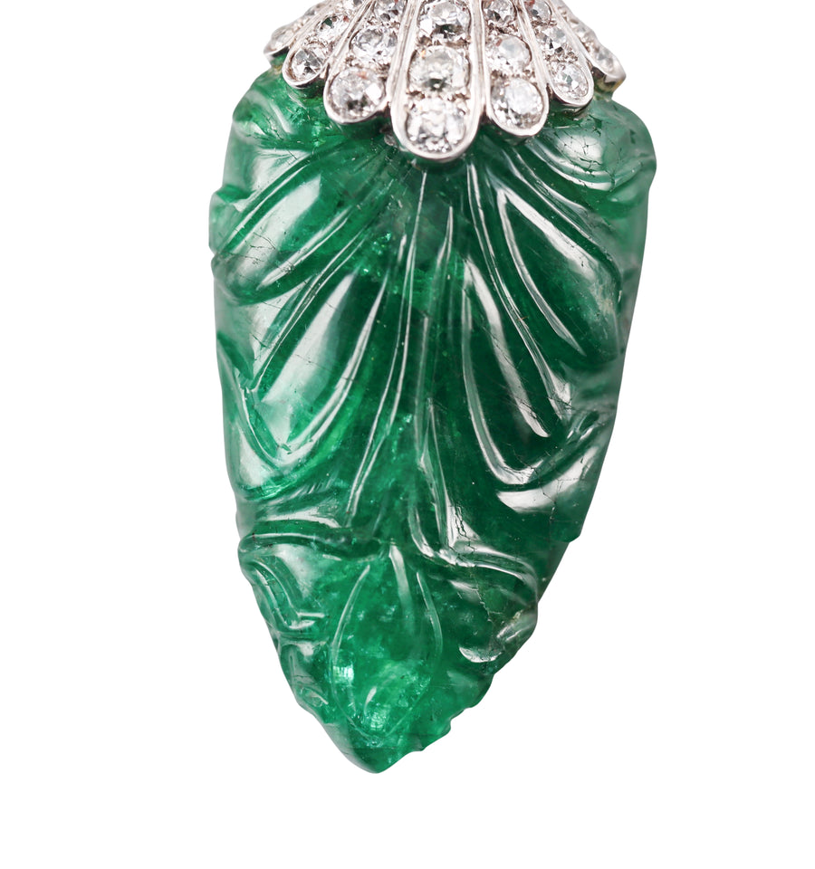 Attilio Codognato 200 Carat Carved Emerald Coral Diamond Gold Brooch Pendant