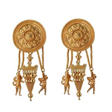 Greek Etruscan Beading Gold Cherub Earrings