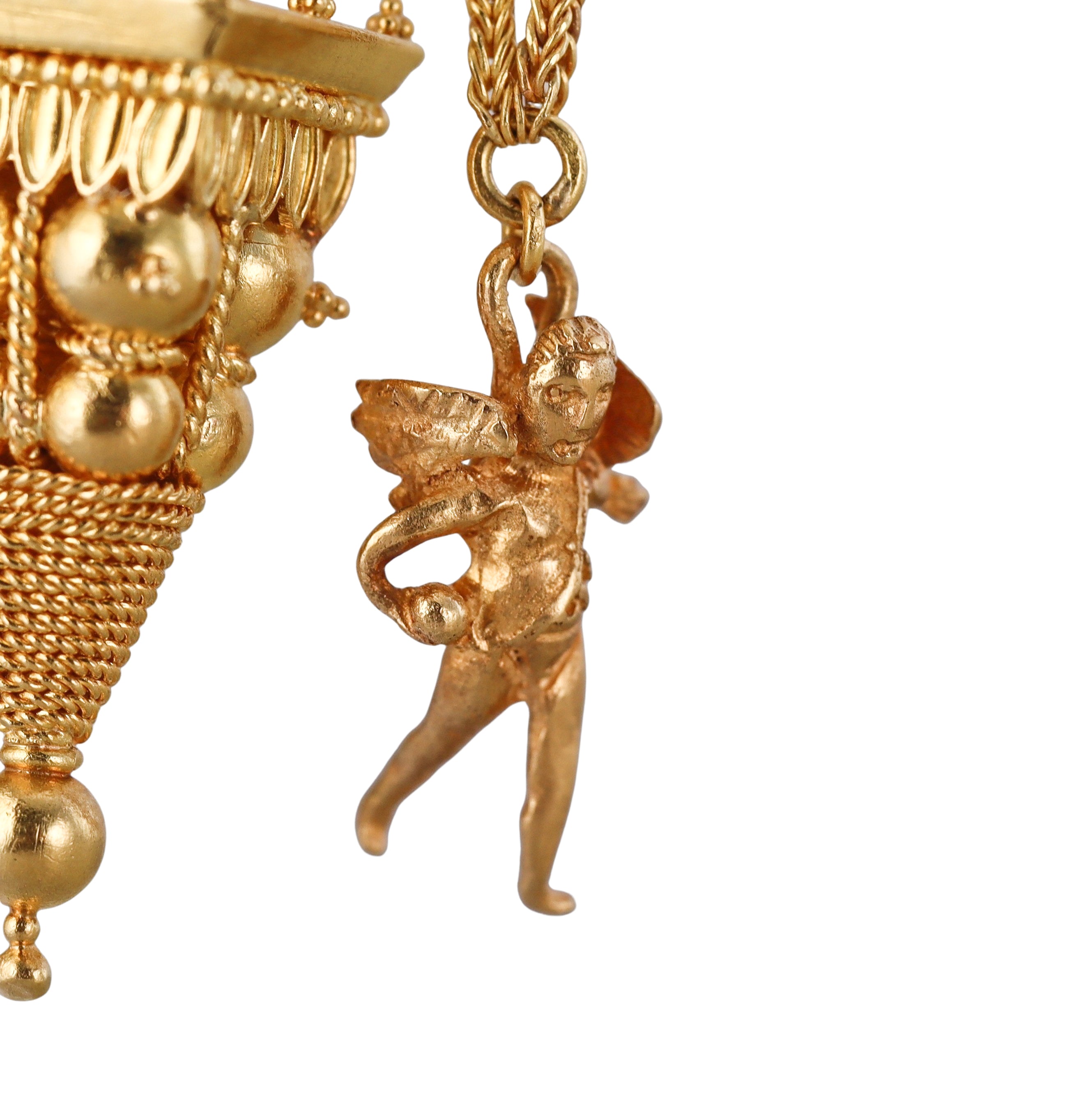 Greek Etruscan Beading Gold Cherub Earrings