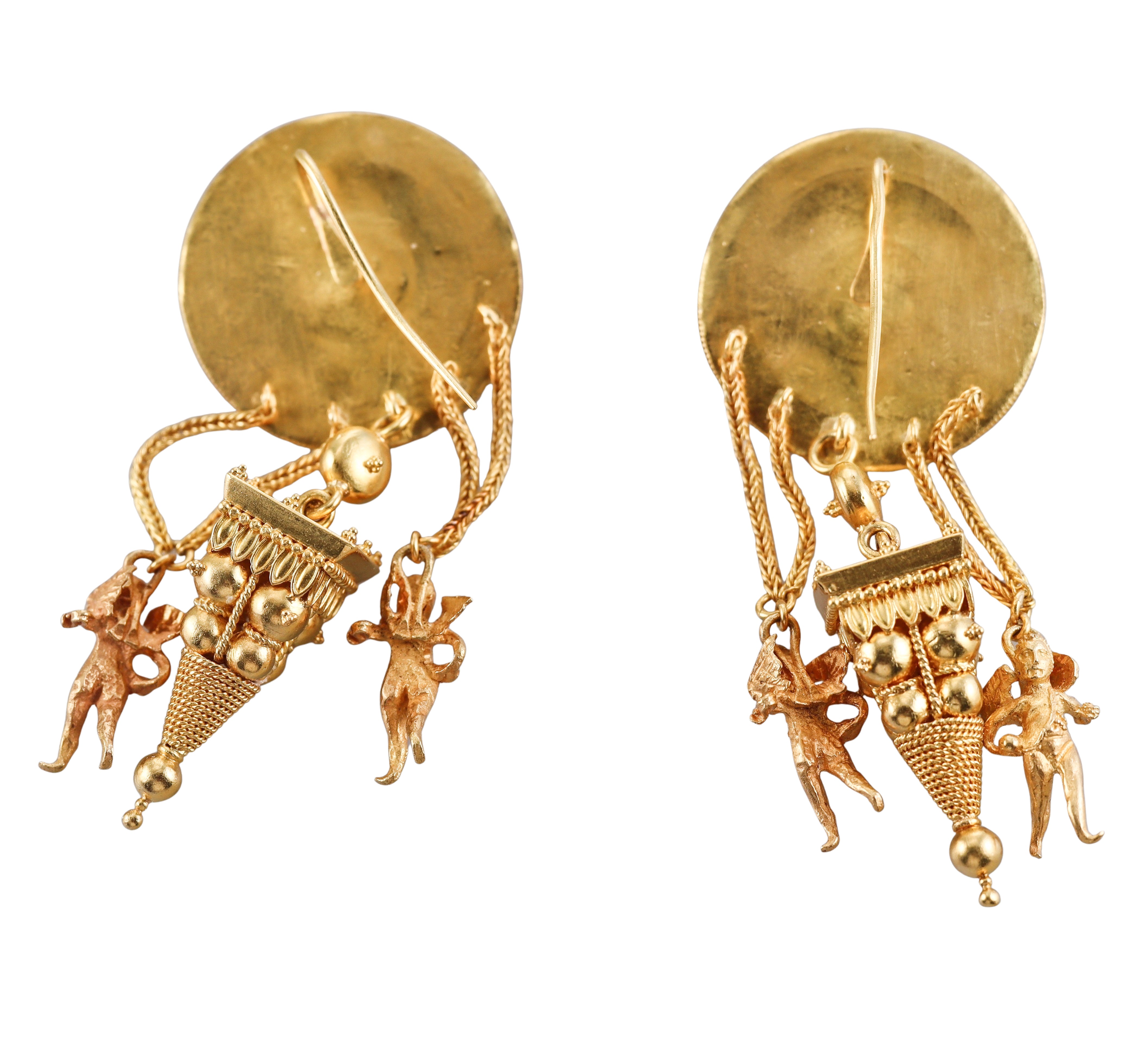Greek Etruscan Beading Gold Cherub Earrings