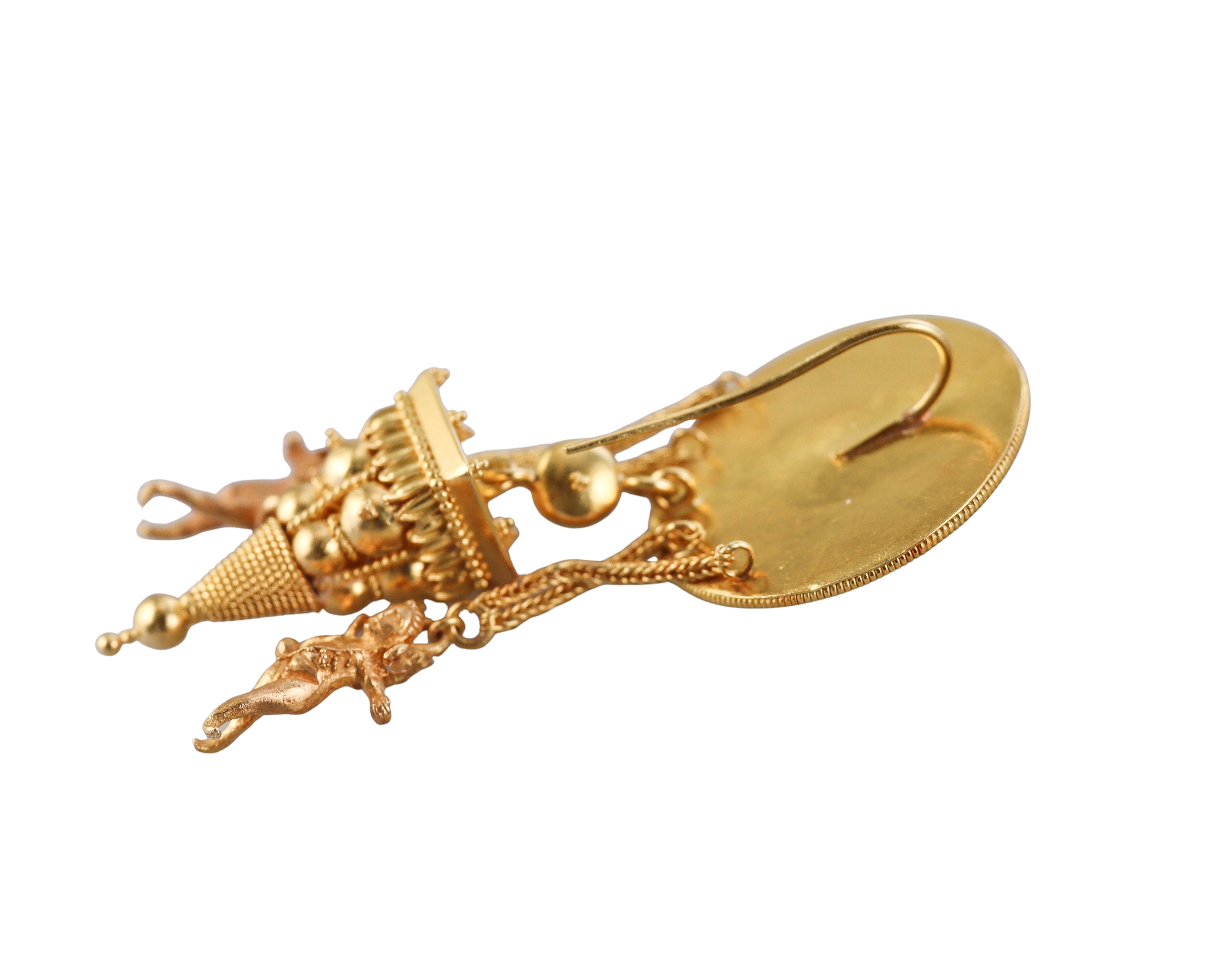 Greek Etruscan Beading Gold Cherub Earrings
