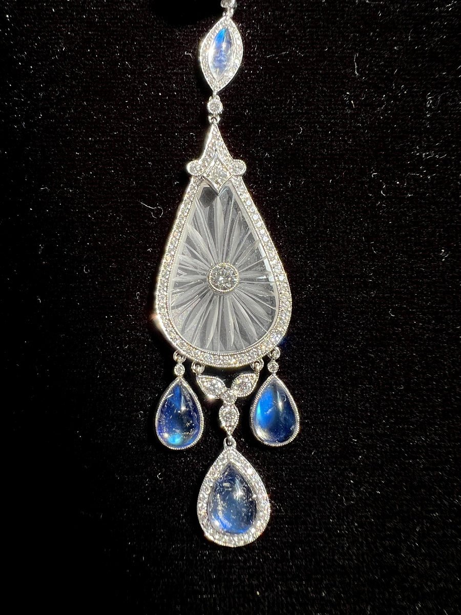 Fred Leighton Diamond Rock Crystal and Moonstone Chandelier Earrings