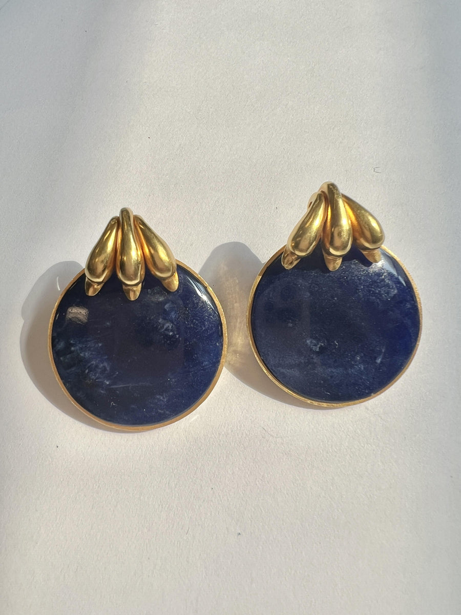 Ilias Lalaounis Greece Swan Sodalite Yellow Gold Large Earrings
