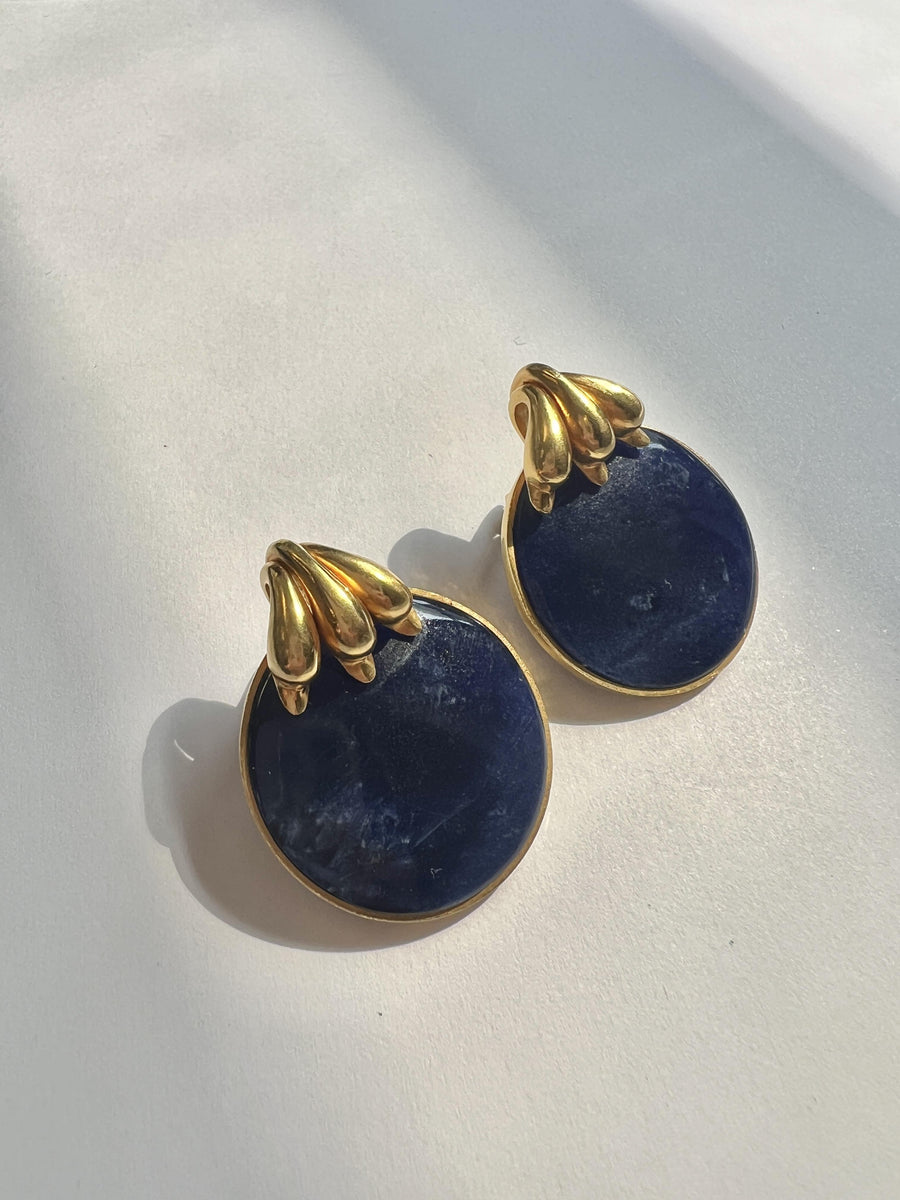 Ilias Lalaounis Greece Swan Sodalite Yellow Gold Large Earrings