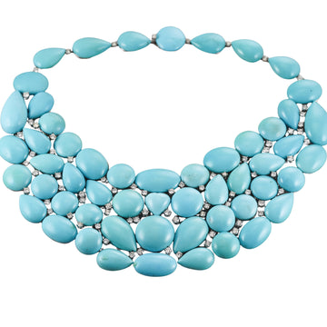 Impressive Turquoise Diamonds Gold Bib Necklace