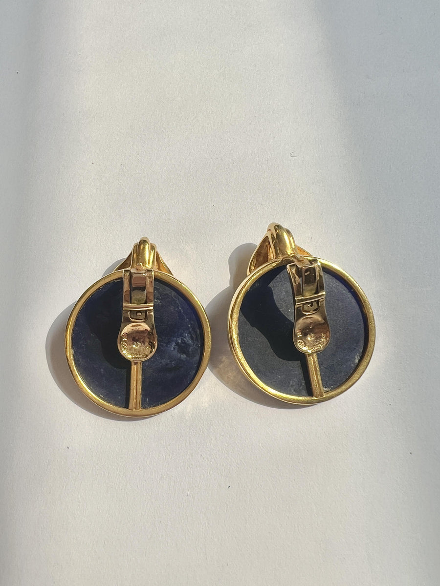 Ilias Lalaounis Greece Swan Sodalite Yellow Gold Large Earrings
