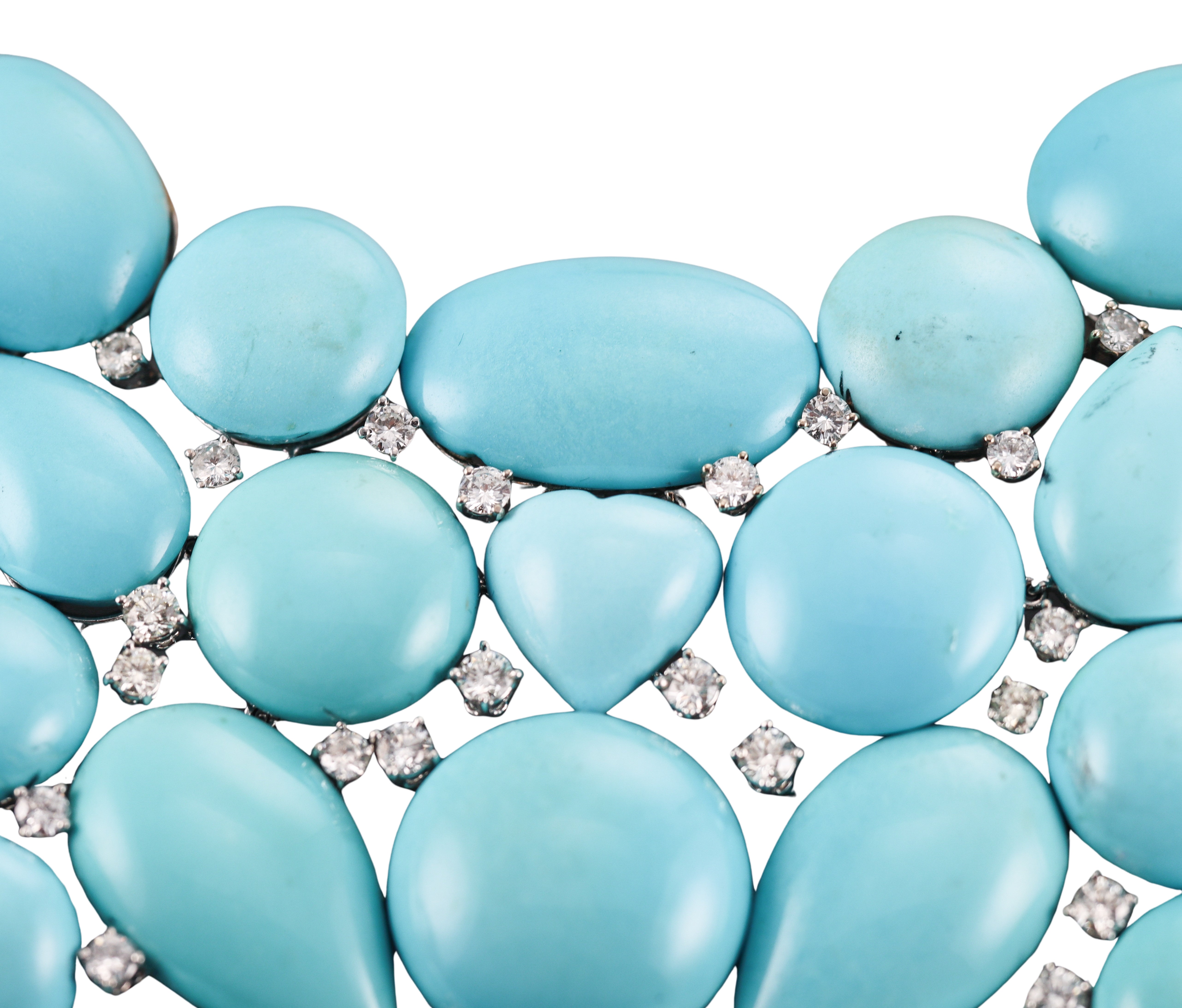Impressive Turquoise Diamonds Gold Bib Necklace