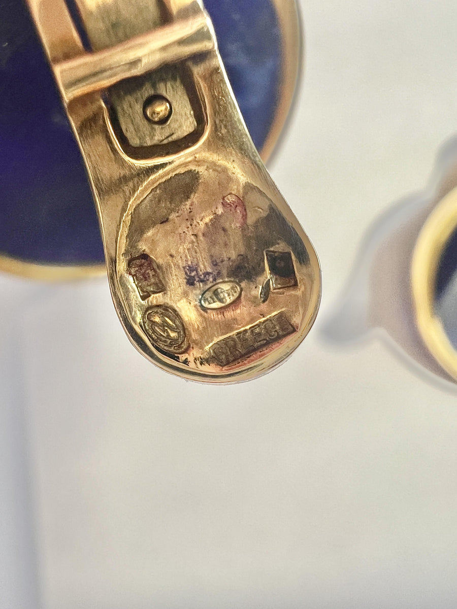 Ilias Lalaounis Greece Swan Sodalite Yellow Gold Large Earrings