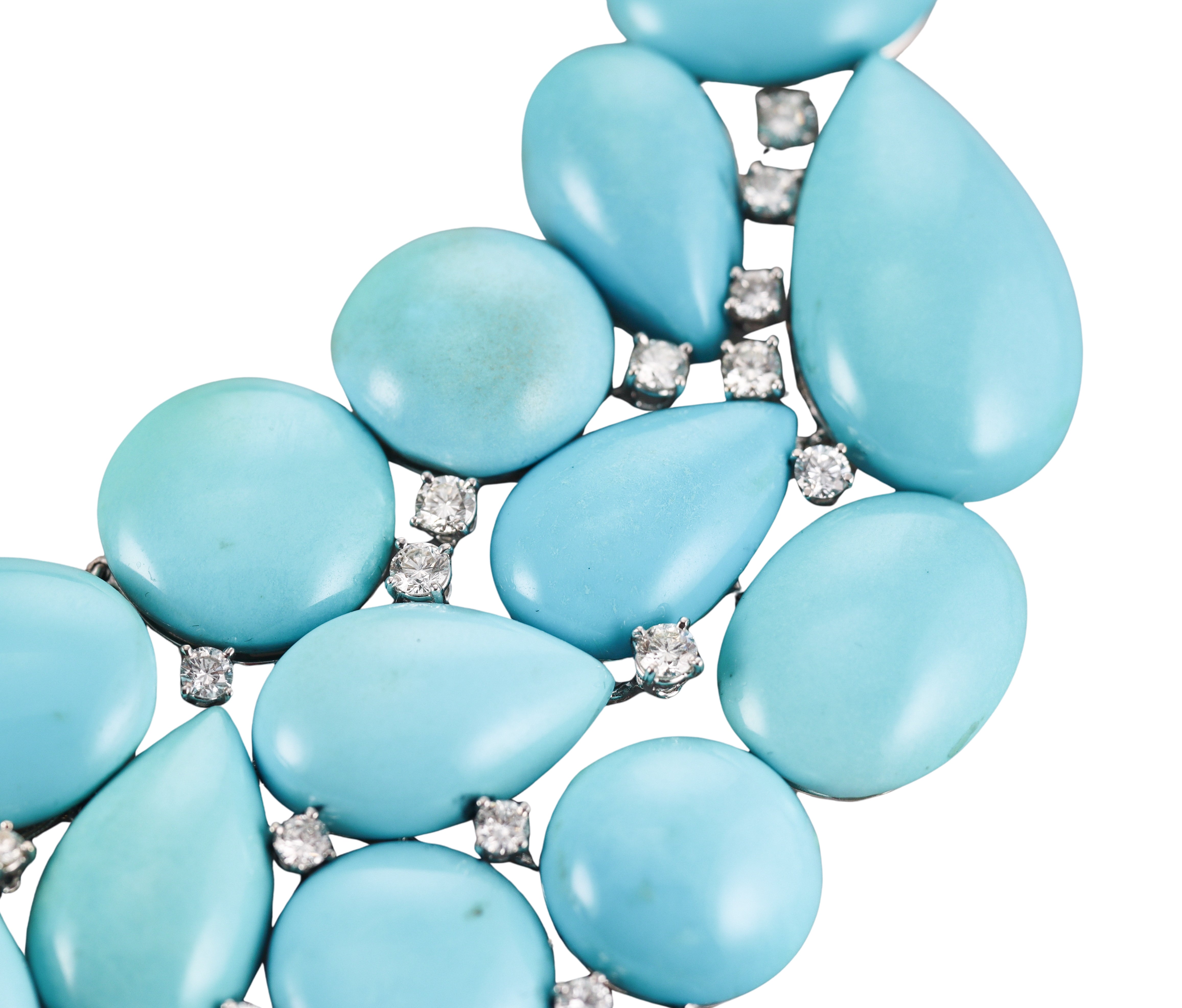 Impressive Turquoise Diamonds Gold Bib Necklace