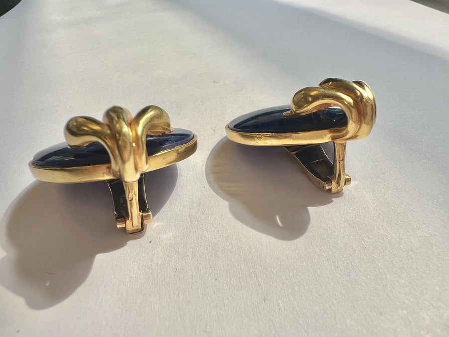 Ilias Lalaounis Greece Swan Sodalite Yellow Gold Large Earrings