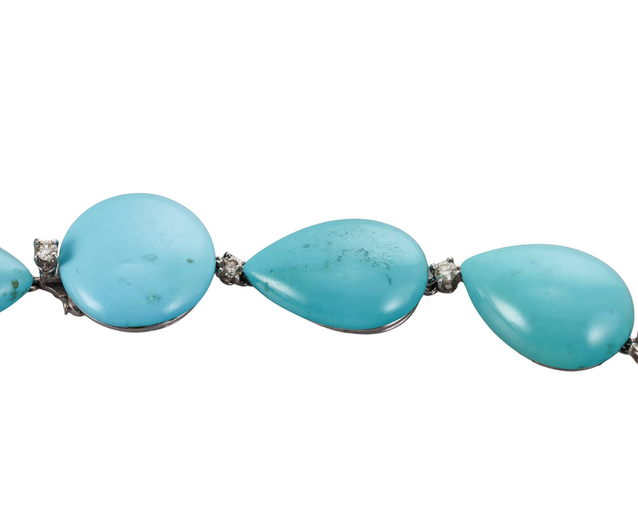 Impressive Turquoise Diamonds Gold Bib Necklace