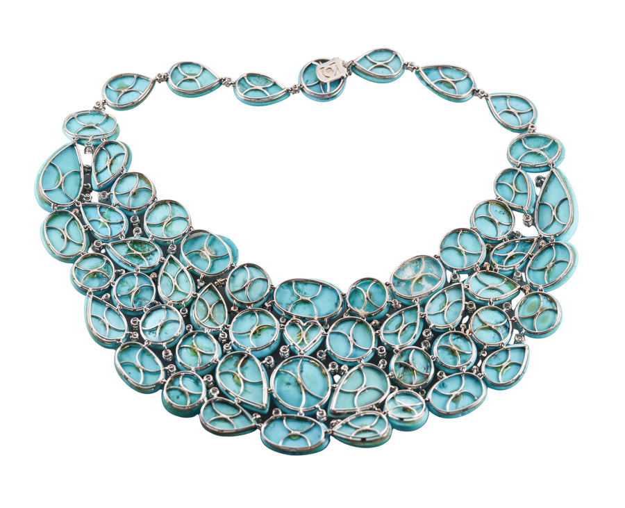 Impressive Turquoise Diamonds Gold Bib Necklace