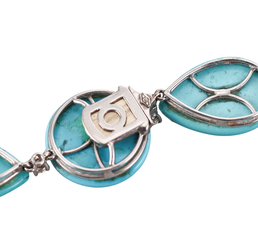 Impressive Turquoise Diamonds Gold Bib Necklace