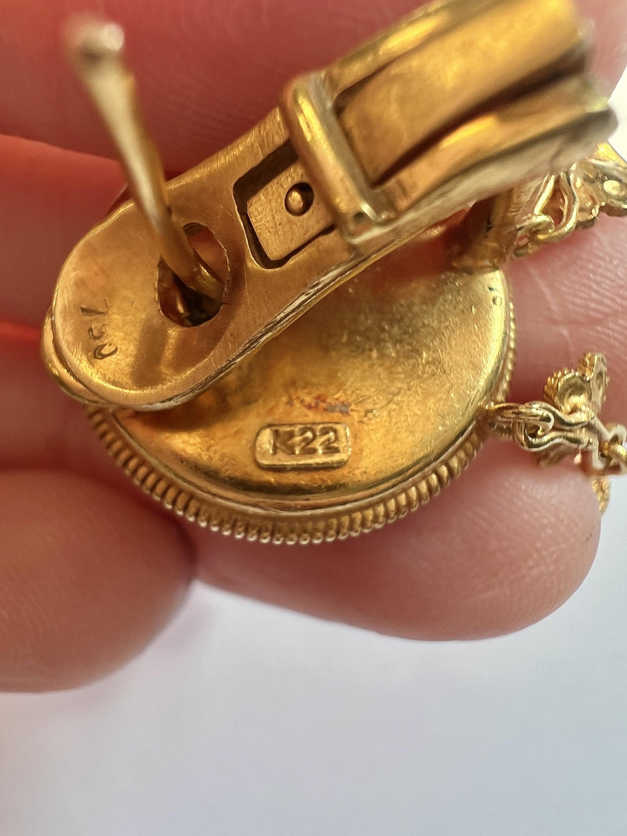 Lalaounis 22k Gold Greece Etruscan Revival Acorn Bull Earrings