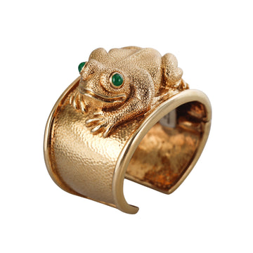 David Webb Emerald Frog Gold Cuff Bracelet