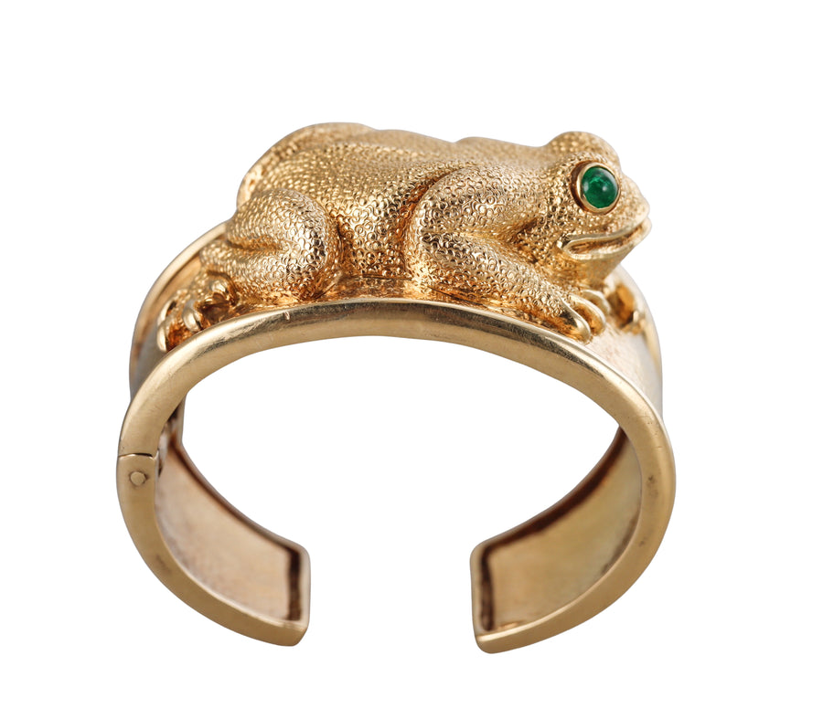 David Webb Emerald Frog Gold Cuff Bracelet