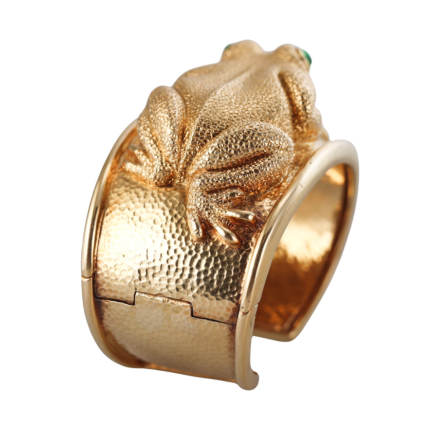 David Webb Emerald Frog Gold Cuff Bracelet