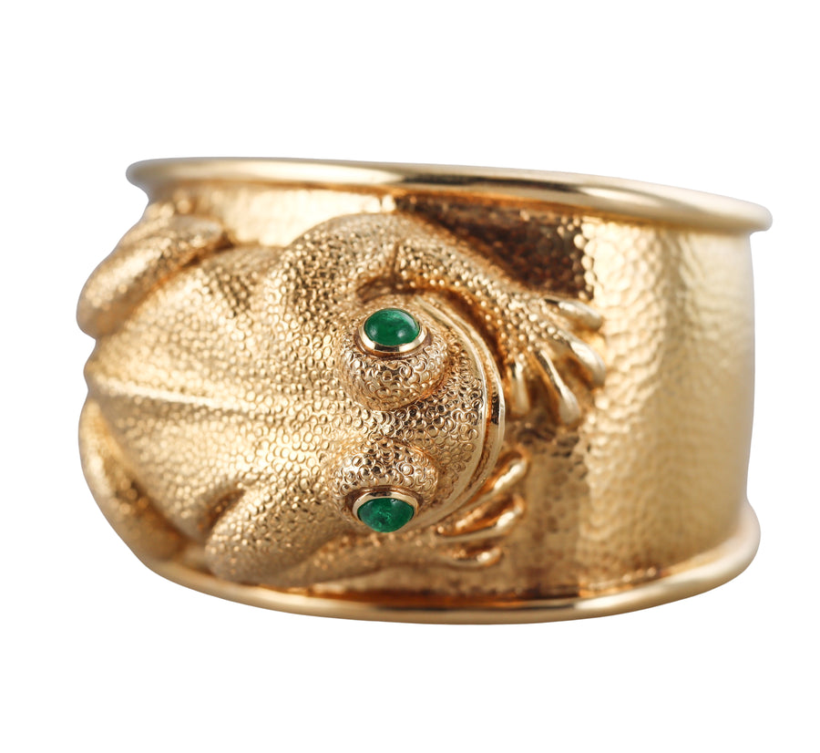 David Webb Emerald Frog Gold Cuff Bracelet
