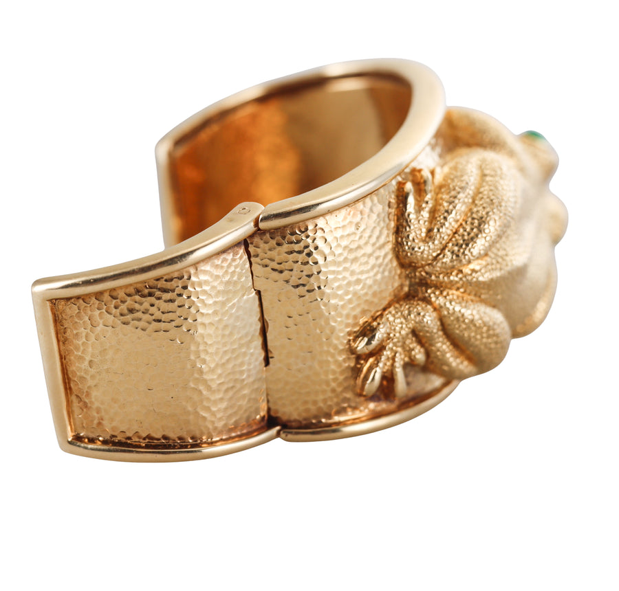 David Webb Emerald Frog Gold Cuff Bracelet