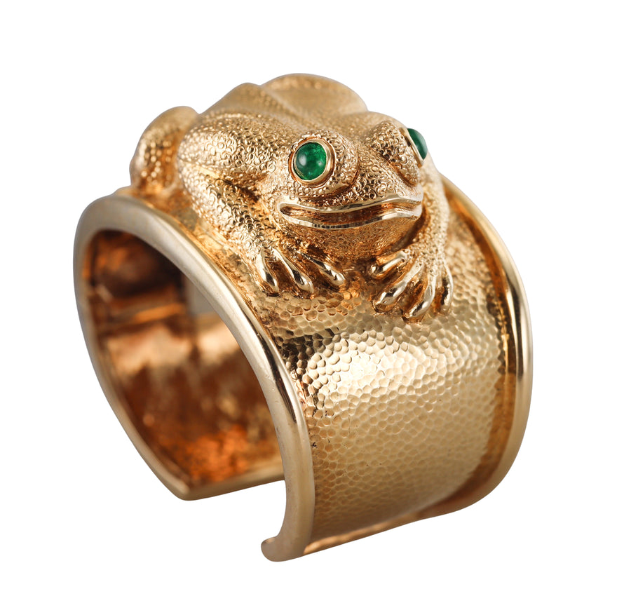 David Webb Emerald Frog Gold Cuff Bracelet