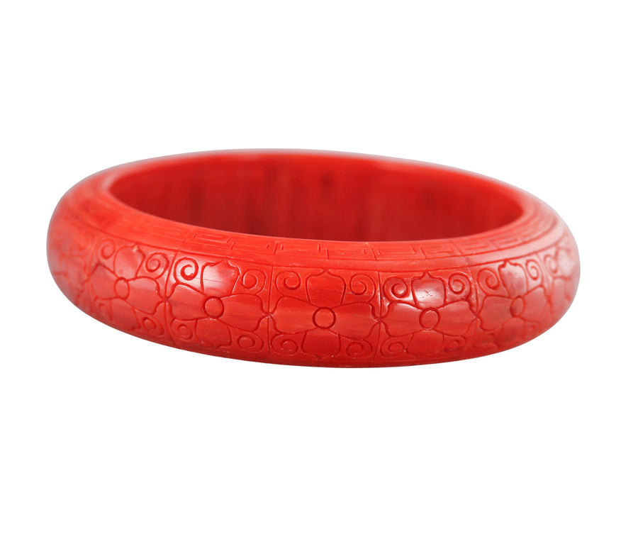 Carved Coral Bangle Bracelet