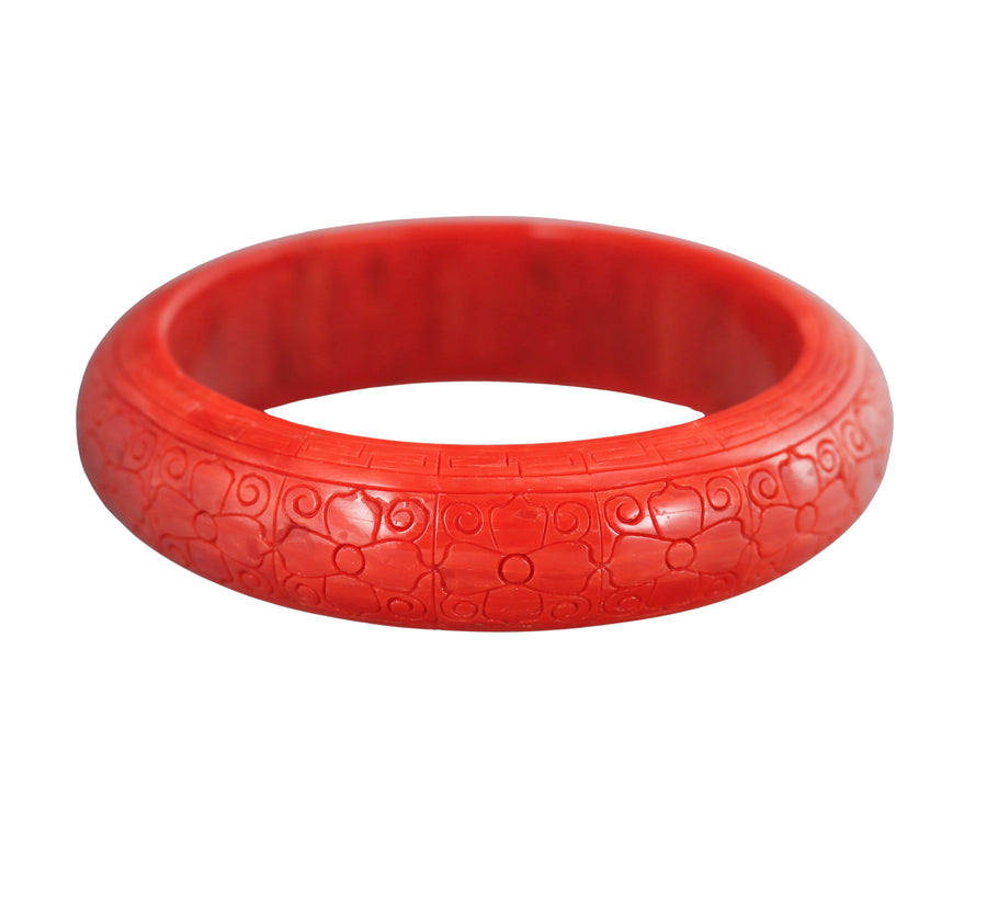 Carved Coral Bangle Bracelet