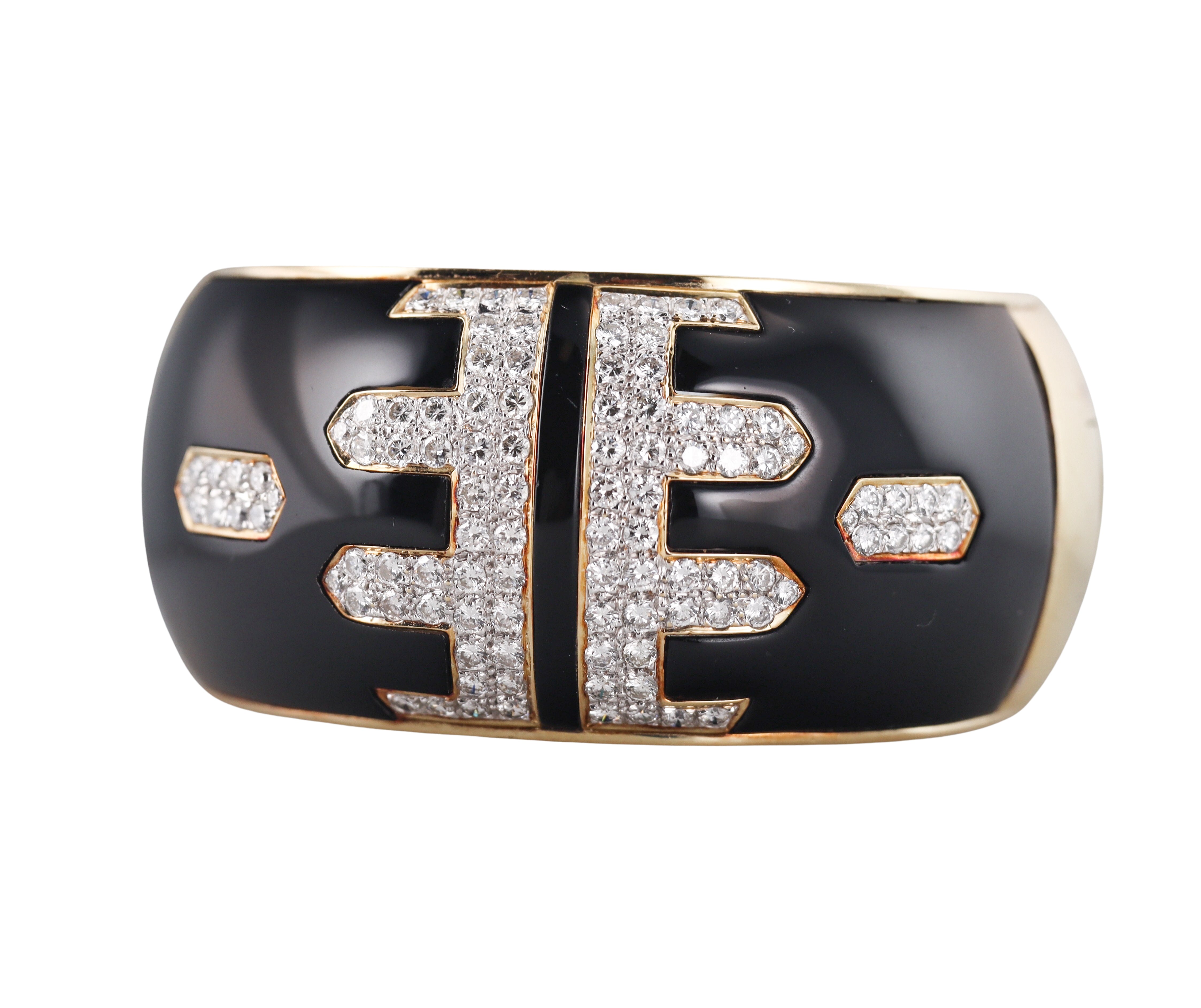 1980s Diamond Gold Black Enamel Bangle Bracelet