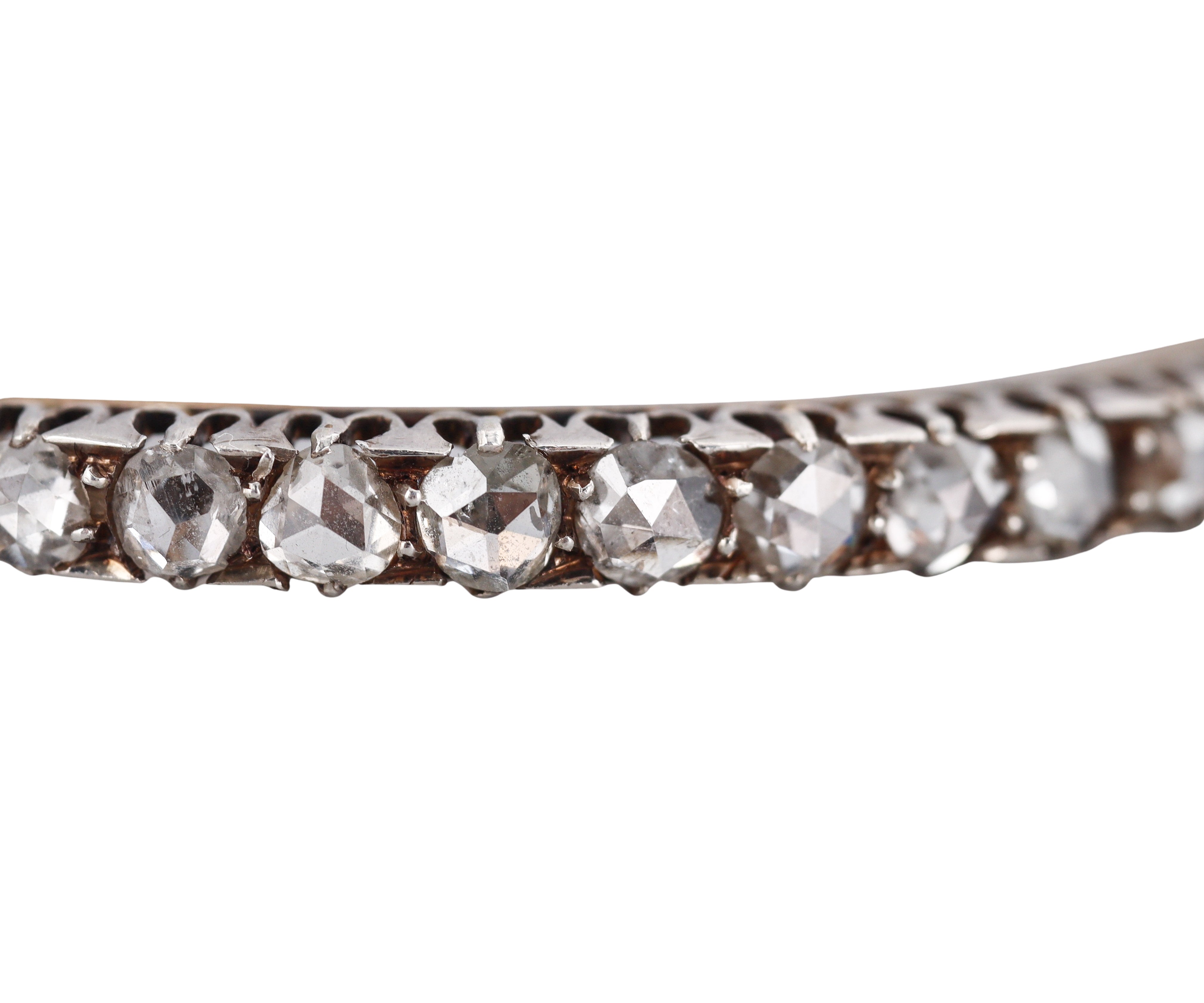 Antique Victorian French Rose Cut Diamond Gold Silver Bangle Bracelet