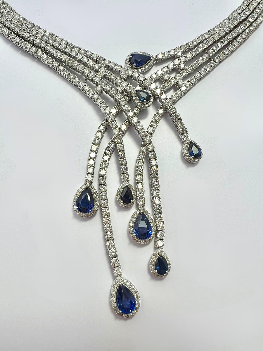 Exquisite 18k White Gold Sapphire and Diamond Necklace