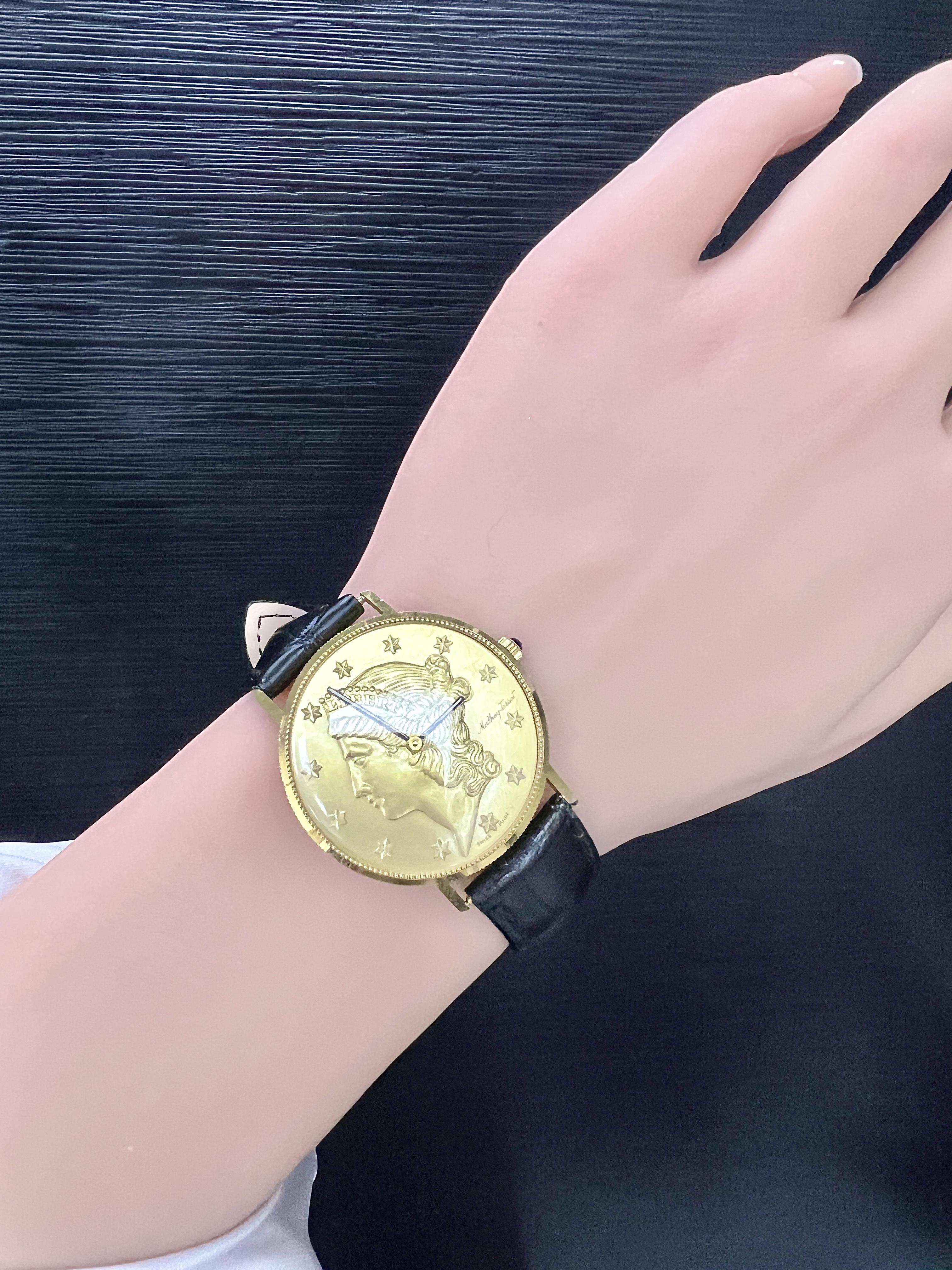 Mathey Tissot 18k Yellow Gold Liberty Coin Watch