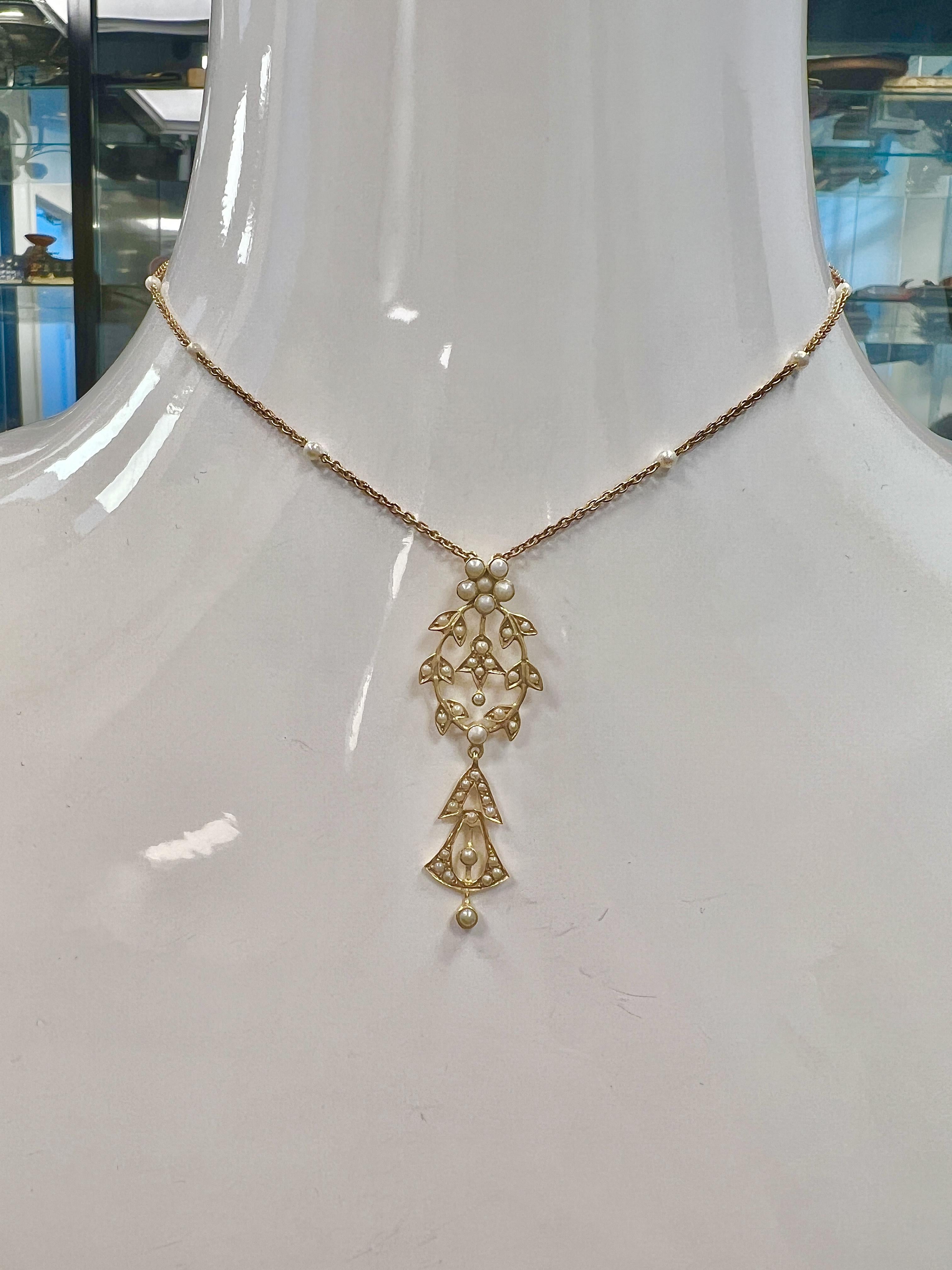 Victorian 18K Yellow Gold and Seed Pearl Necklace
