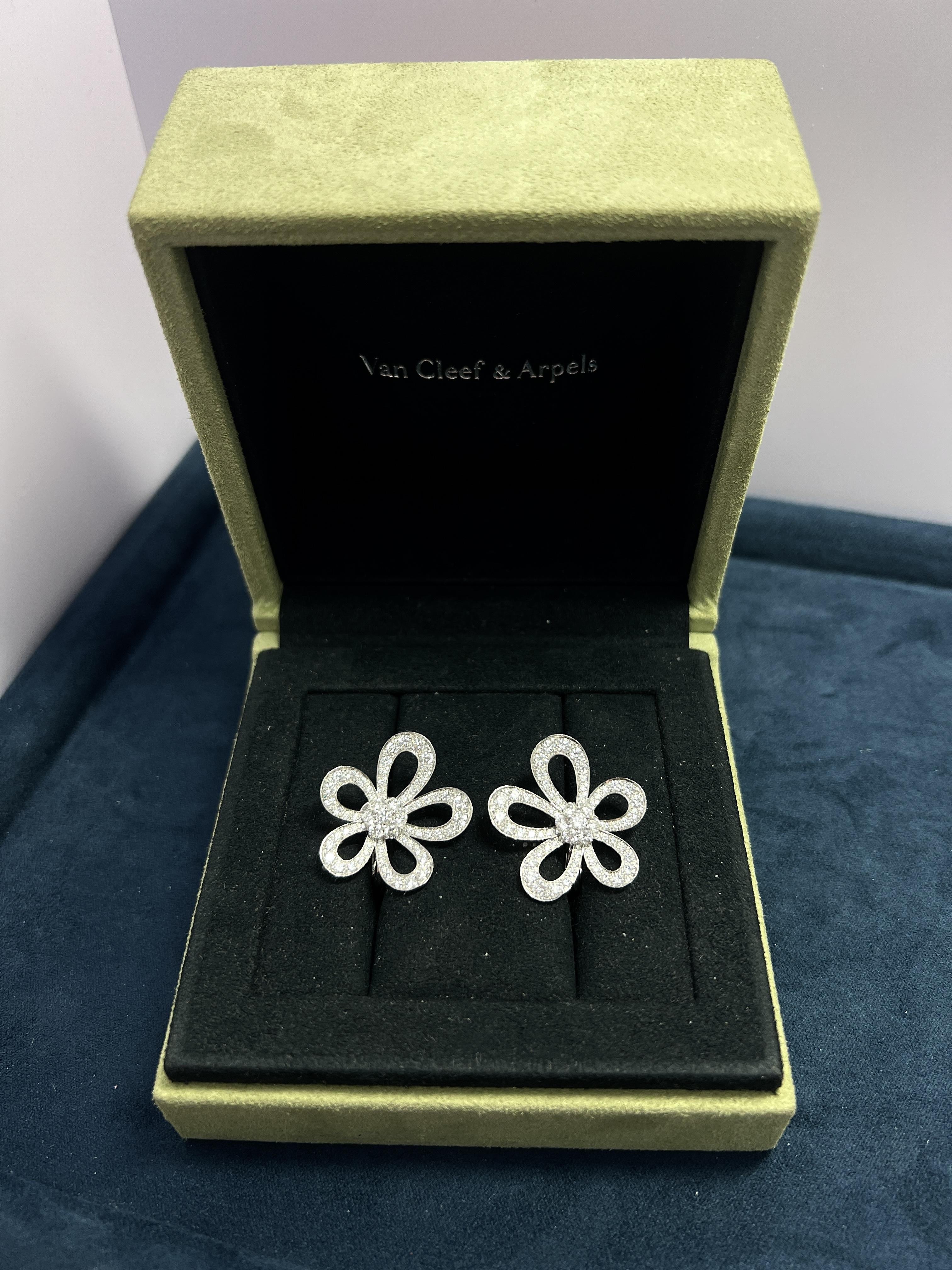 Van Cleef & Arpels 18k White Gold Diamond Flower Earrings
