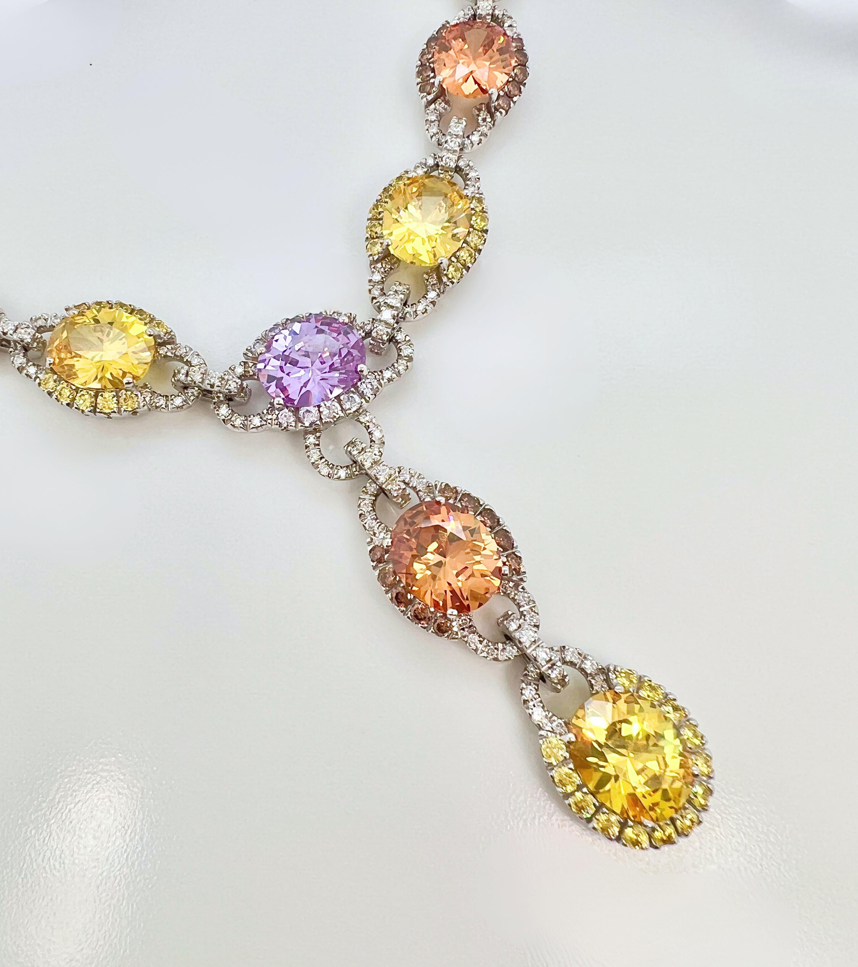18k White Gold, Simulated Stone and Diamond Pendant Necklace