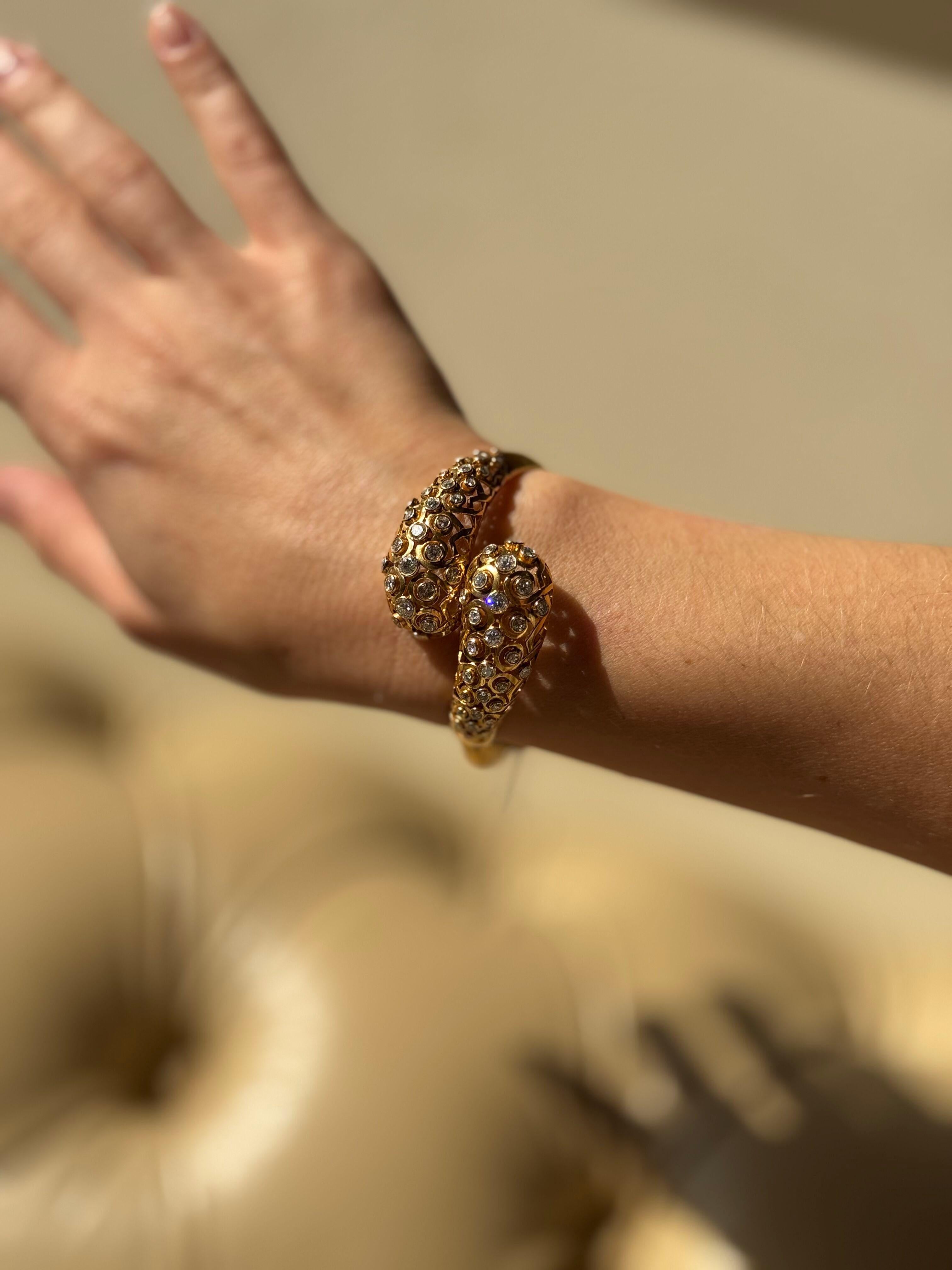 Diamond Gold Bypass Bangle Bracelet