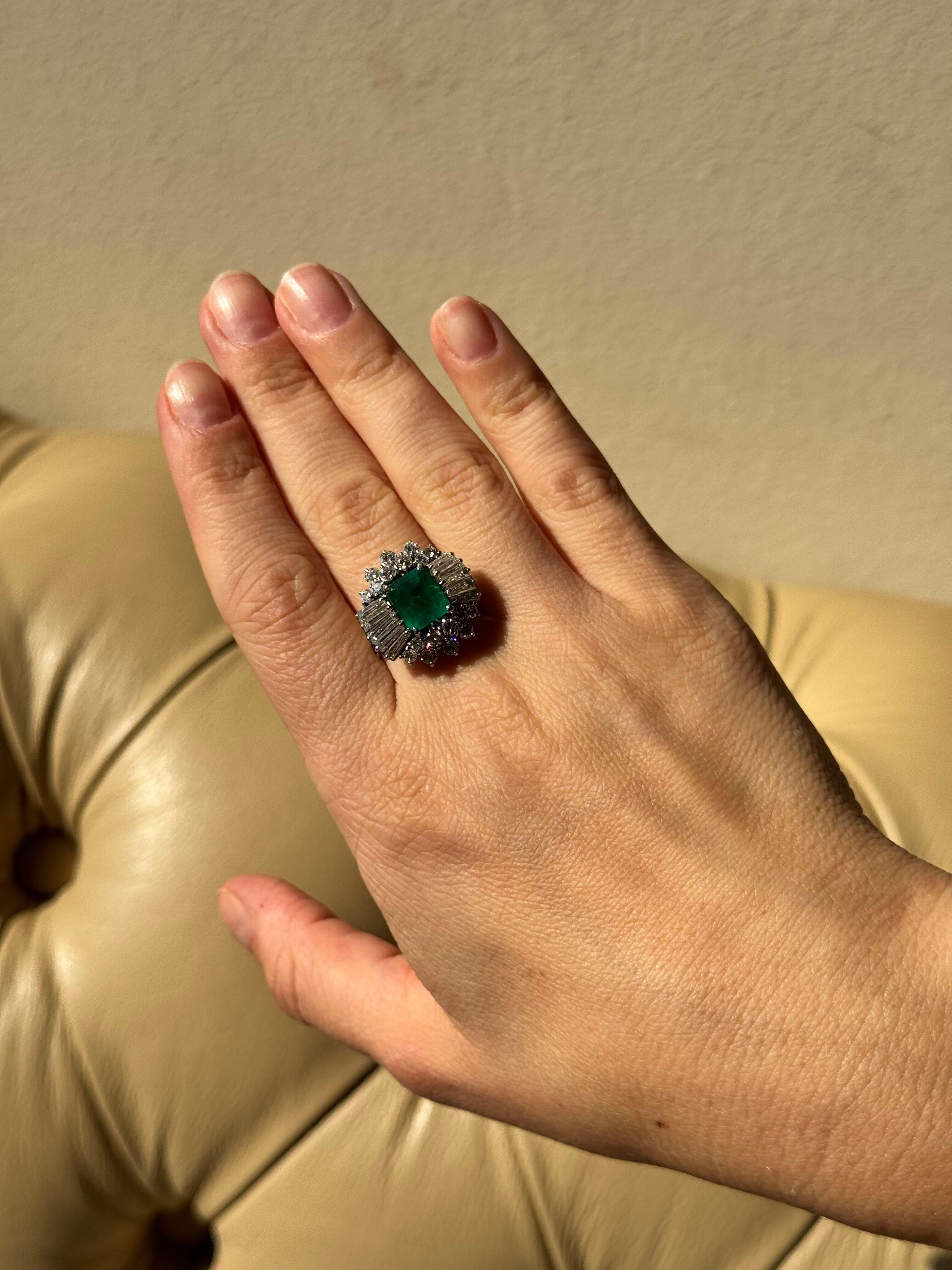 3 Carat Emerald Diamond Platinum Cocktail Ring