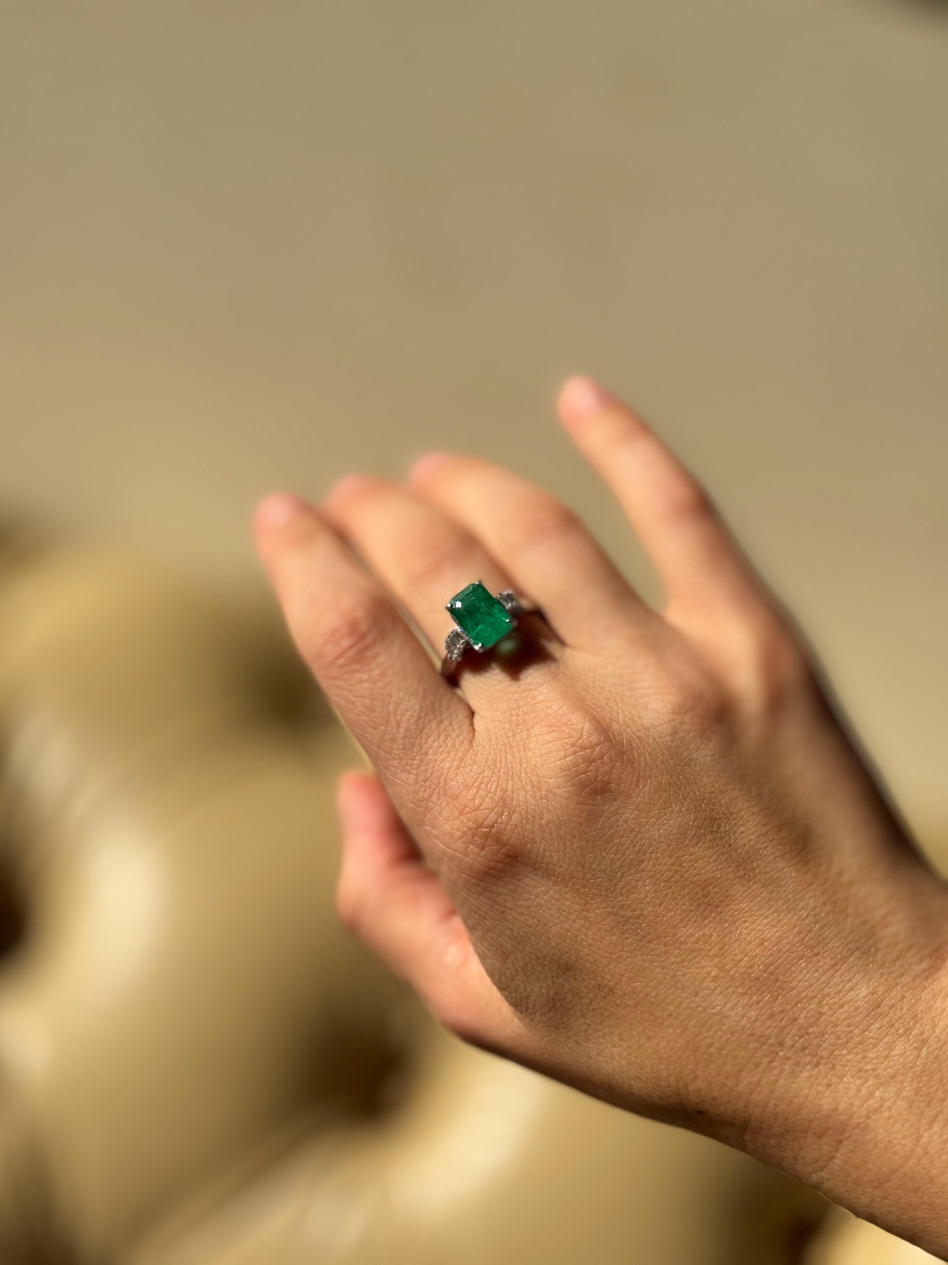 3.17 Carat Emerald Diamond Platinum Ring