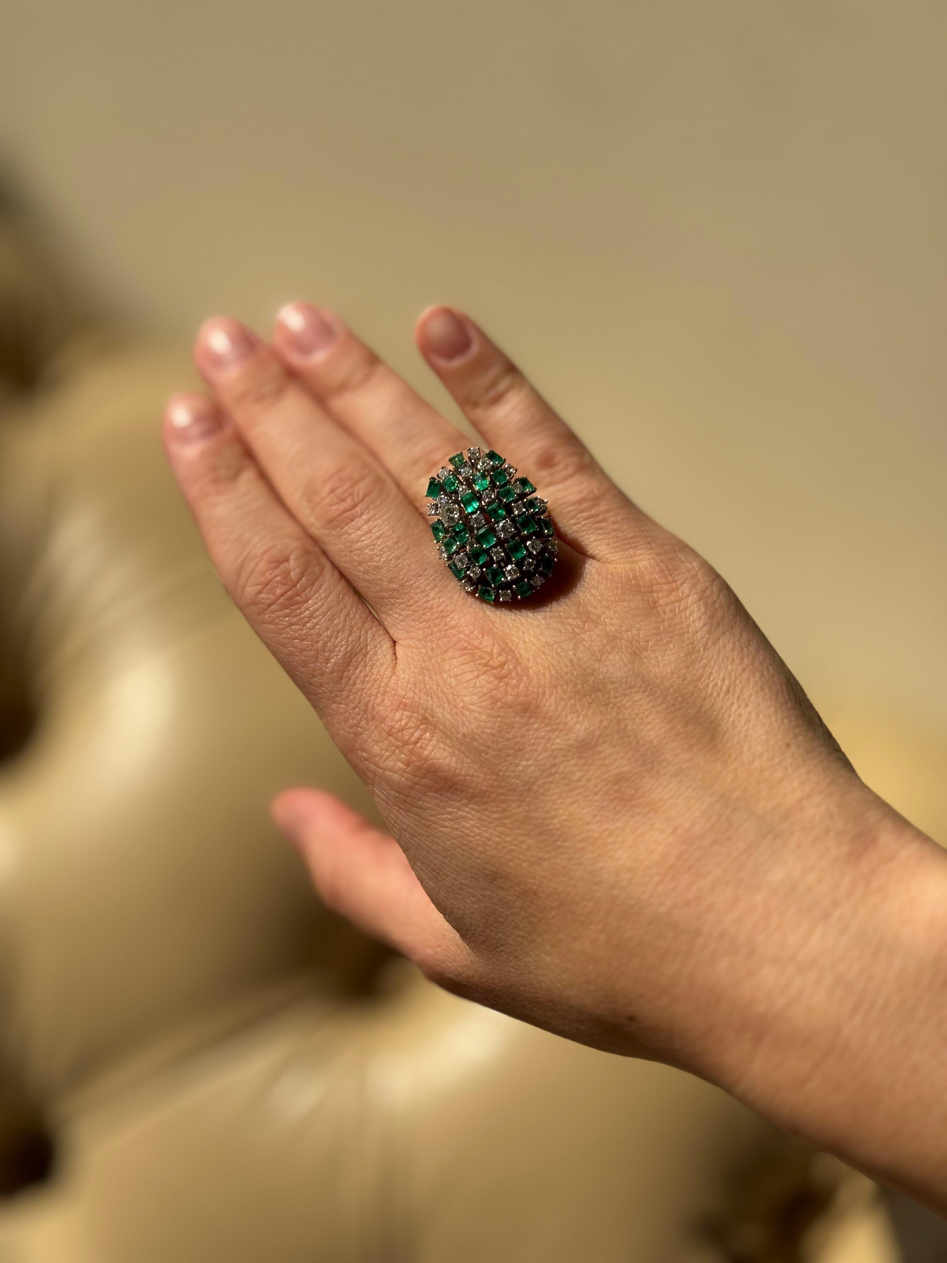 Diamond Emerald Gold Cocktail Ring