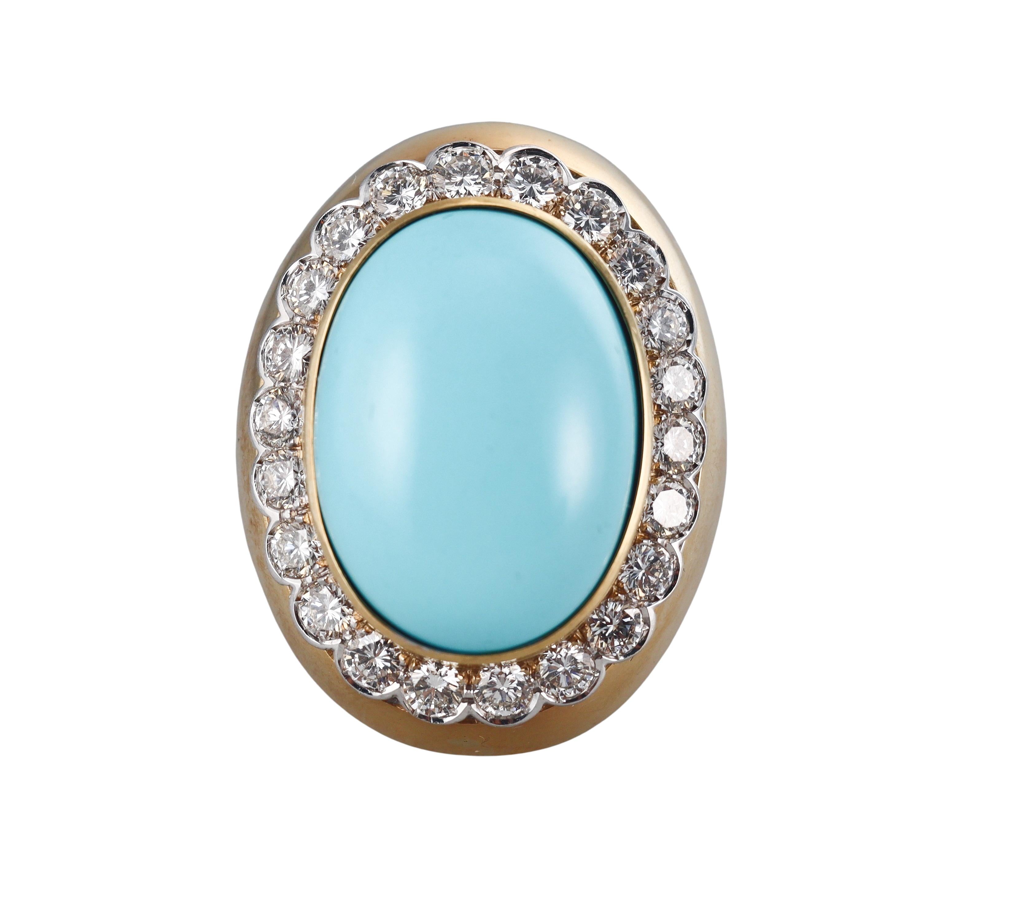 Turquoise Diamond Gold Large Cocktail Ring