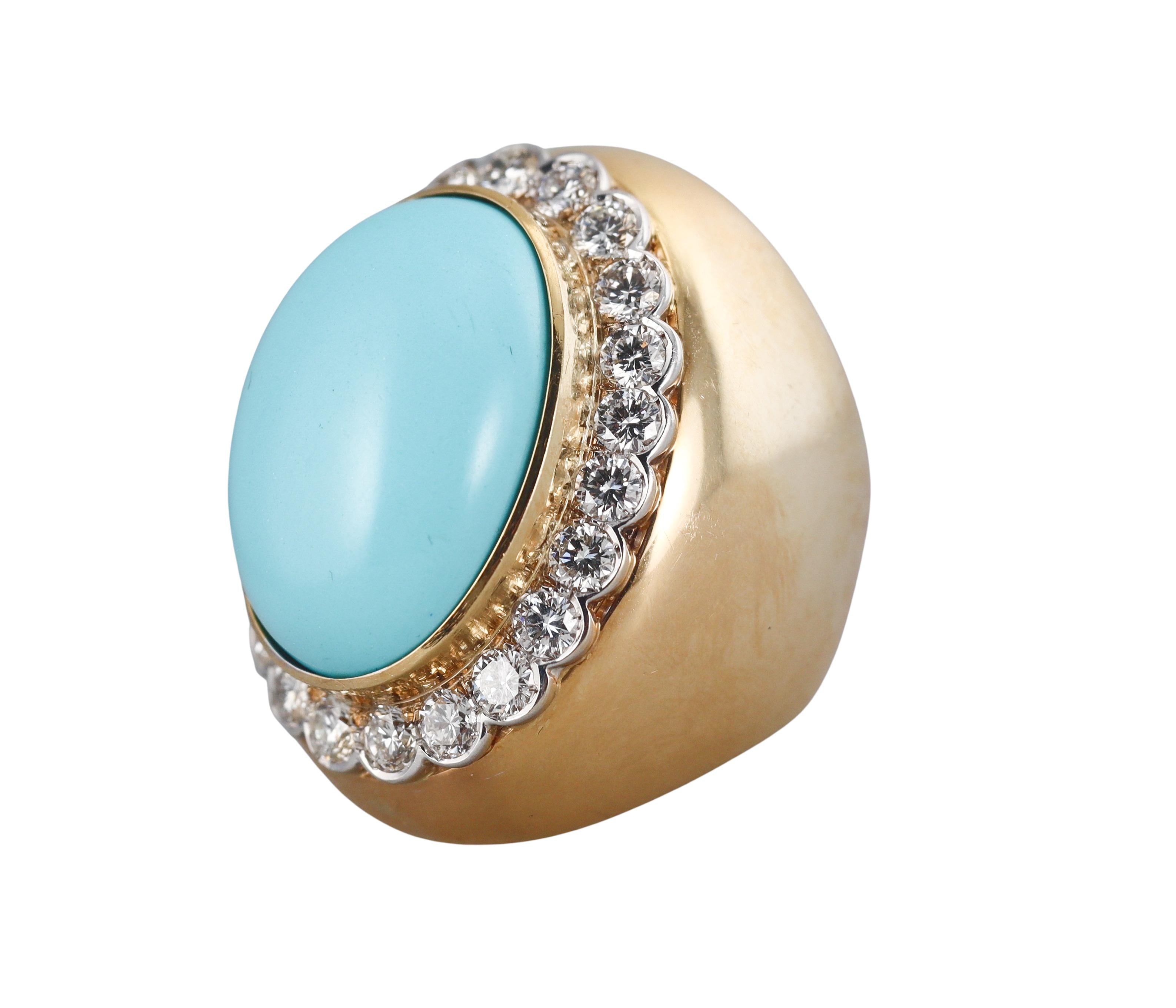 Turquoise Diamond Gold Large Cocktail Ring