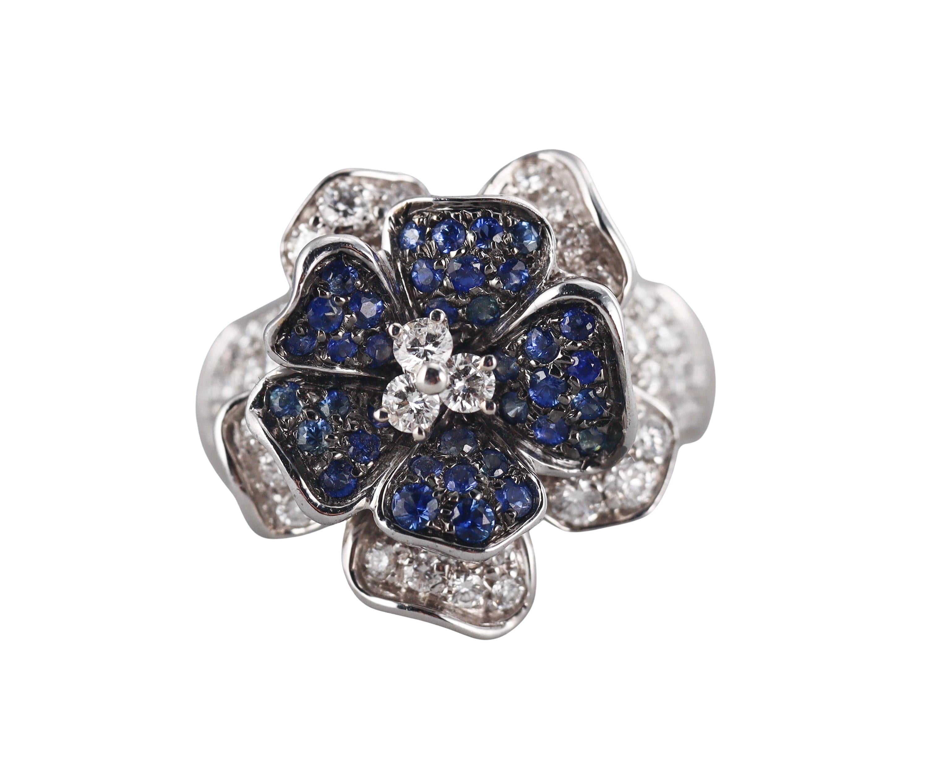 Leo Pizzo Diamond Sapphire Gold Flower Ring