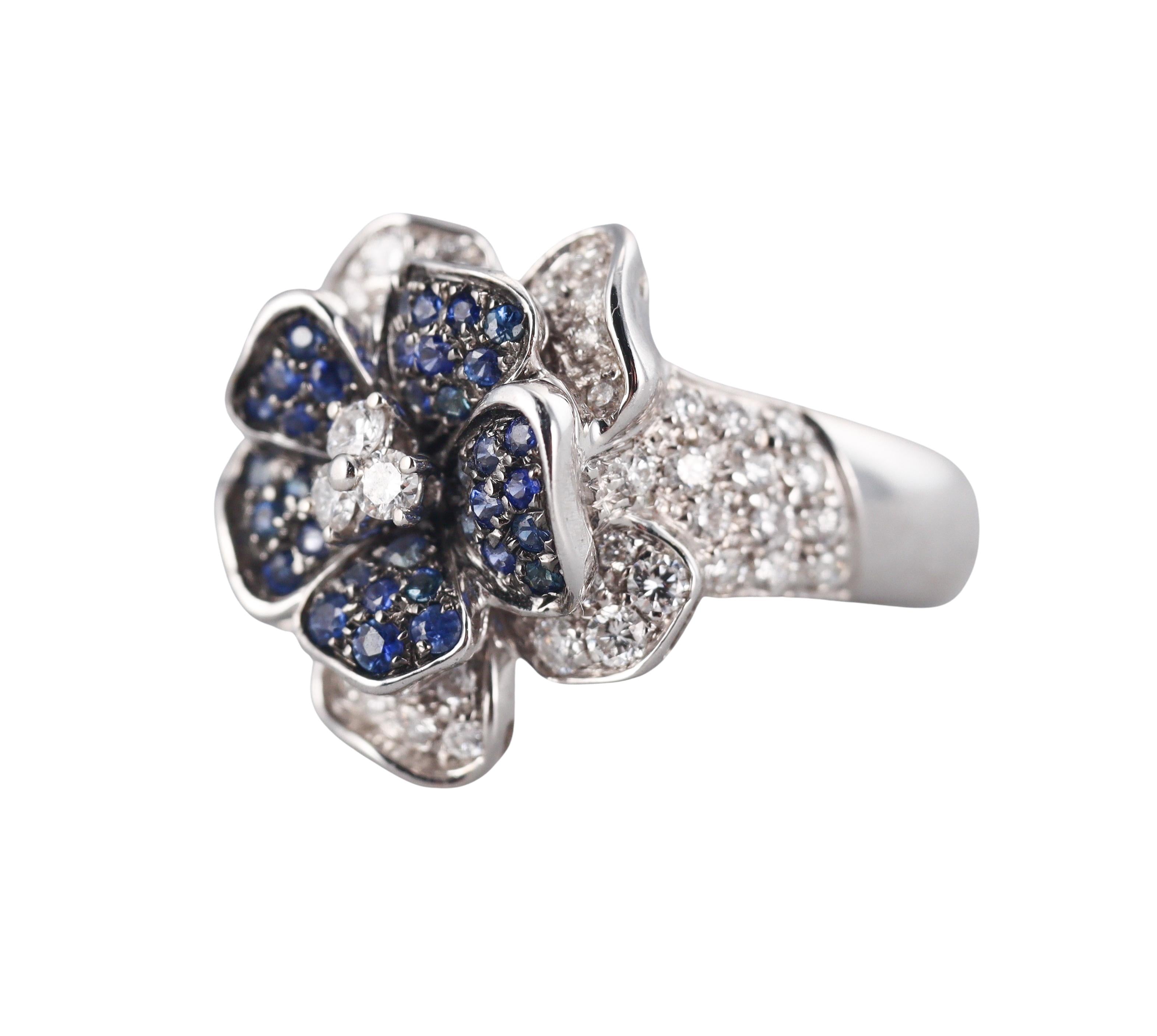 Leo Pizzo Diamond Sapphire Gold Flower Ring